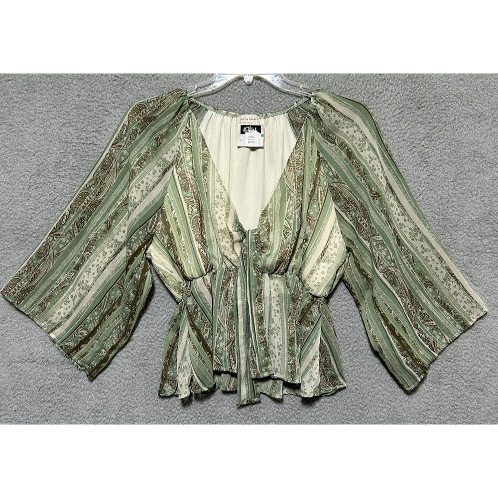 Saints and Hearts Sheer Cinched Waist Tunic Womens L Boho Bell Sleeve